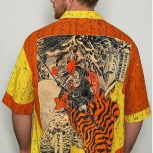 Phat Farm Short Sleeve Button Front Shirt Men XXL Japanese Samurai Sword Tiger